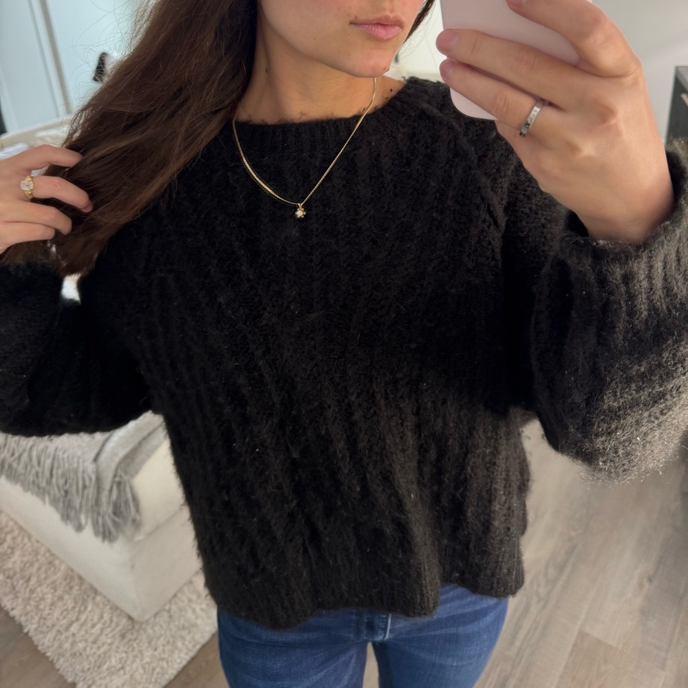 Free People Black Knit Long Sleeve Crew Neck Sweater XS - Picture 4 of 8